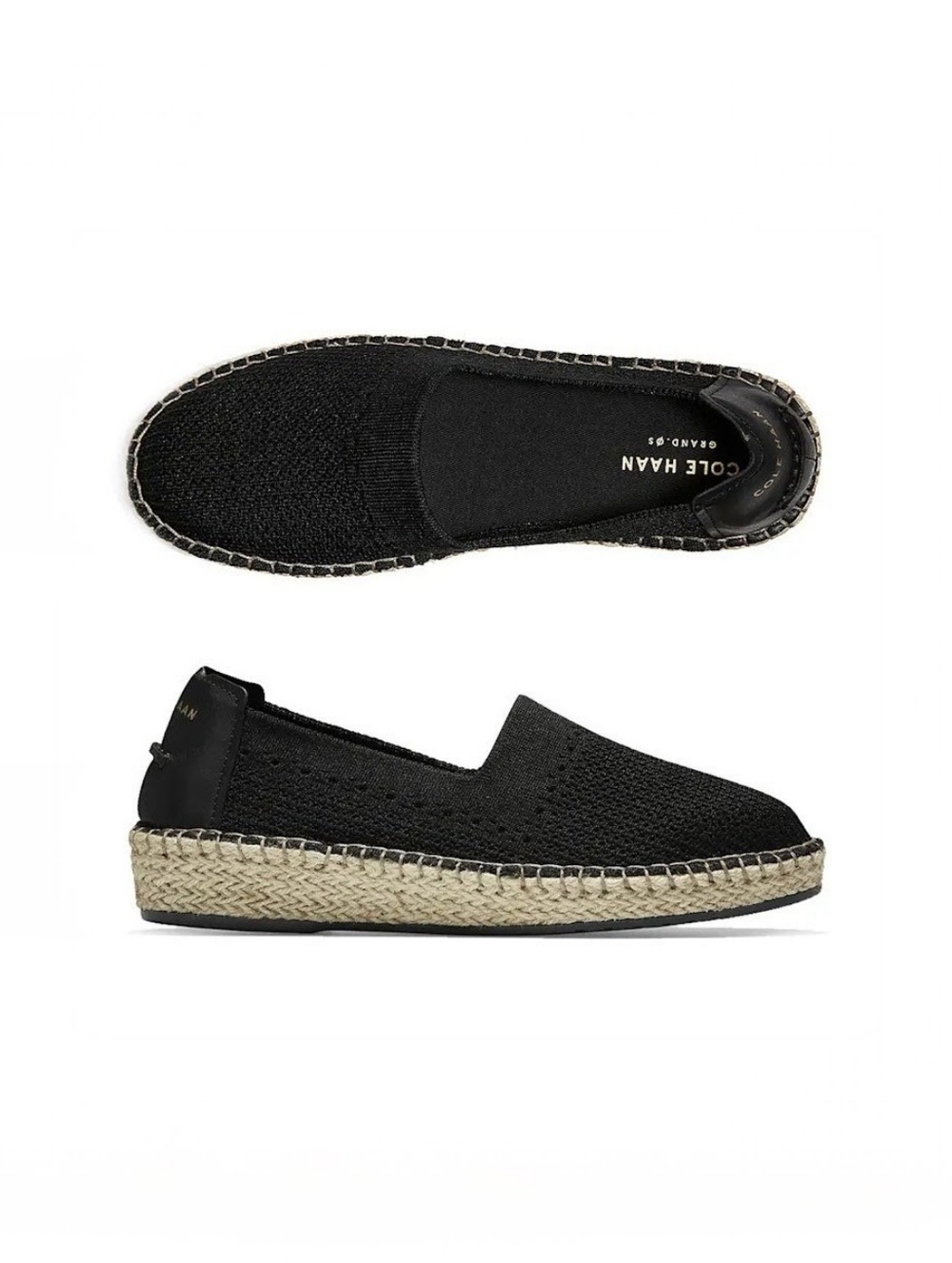 Cole Haan Cloudfeel Stitchlite Espadrille Slip-On Flats Black Knit Size 5.5